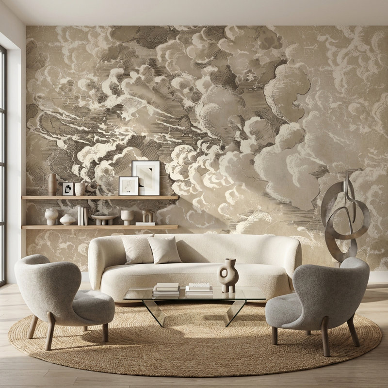 Papier peint décoratif abstrait nuage abstrait, Peler et coller, 200 po x 120 po