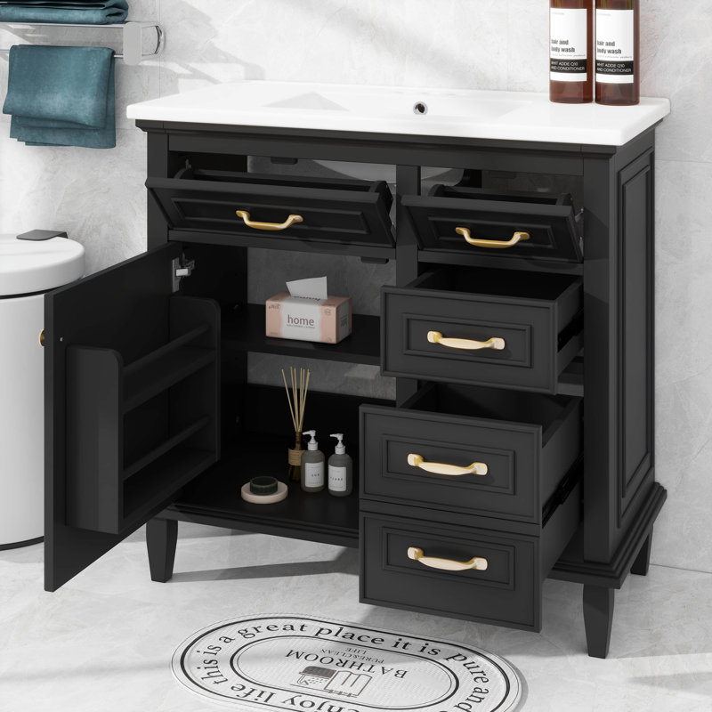 Ensemble de meuble-lavabo 36 po avec lavabo en céramique, tiroirs basculants, armoire de rangement avec tablette de porte
