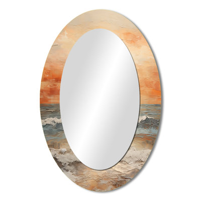 Beige And Golden Beach Sunset Paradise II - Large Oval Wall Mirror On Metal