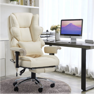 Executive Office Chair, 6-Point Massage Office Chair With Heating Function, High Back PU Leather & Ergonomic Lumbar Support by Latitude Run