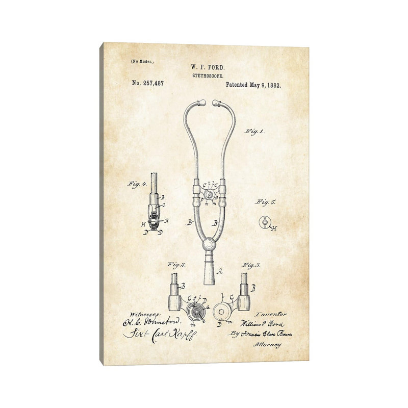 Doctor Stethoscope (1882) by Patent77 - Wrapped Canvas Gallery-Wrapped Canvas Giclée, 20.32 cm H x 30.48 cm W