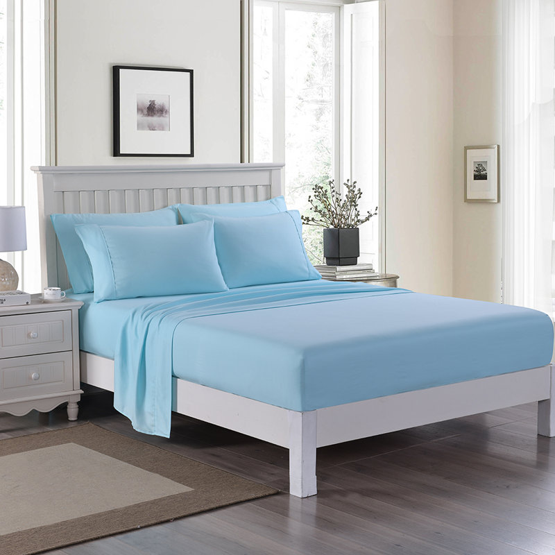Ensemble de draps 6 pièces en microfibre brossée douce, résistant à la décoloration et aux taches, Grand, Bleu