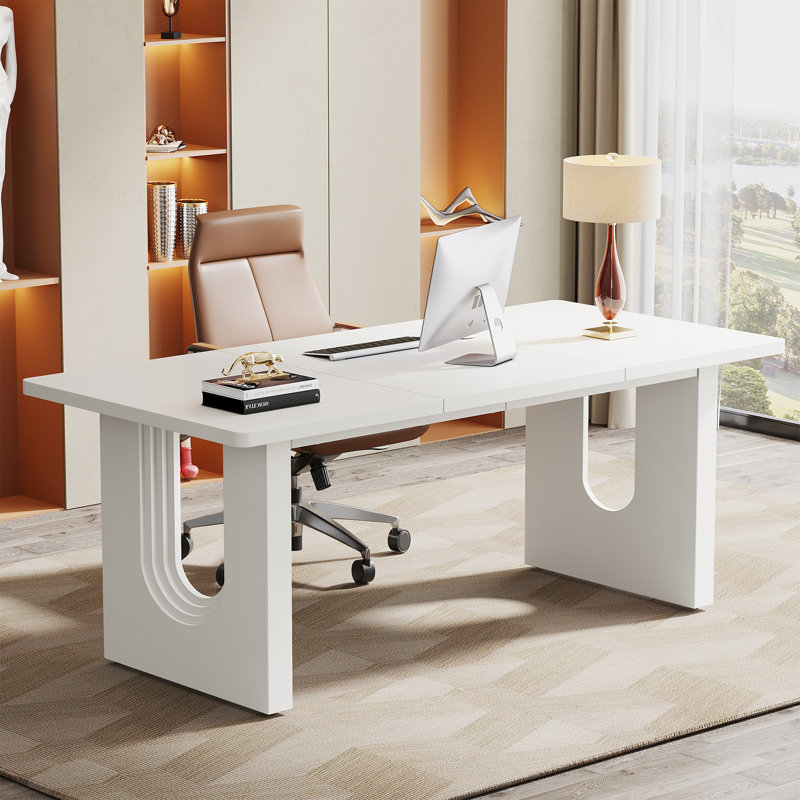 Joonyoung Rectangular Manufactured Wood Executive Desk with Sled Base, White