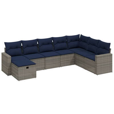 8 Piece Patio Sofa Set with Cushions Gray Poly Rattan Outdoor Patio Sofa Set Durable