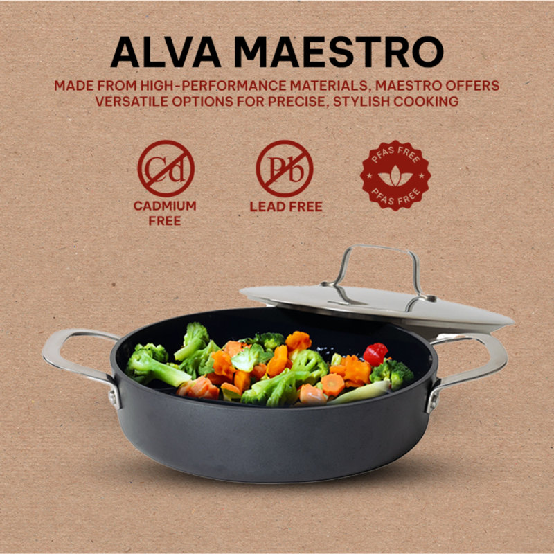 Alva Maestro 9.5" Gray Ceramic Nonstick Sauté Pan with Stainless Steel Lid