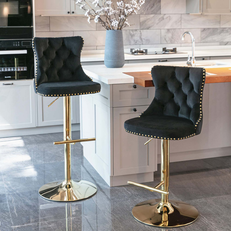 Tabouret pivotant à hauteur réglable Stormstown, Noir, Or