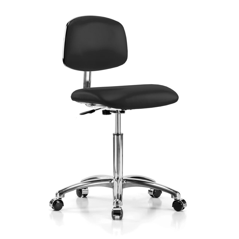 Perch Cleanroom Vinyl Chair  | Medium Bench Height 20-27", Black Fabric, 16"