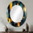 Yellow And Teal Abstract Geometric Fusion - Geometric Oval Decorative Mirror On Metal-61541012