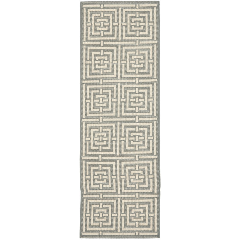 Arneshia Geometric Grey/Cream Indoor/Outdoor Area Rug, Runner 2'3" x 16'