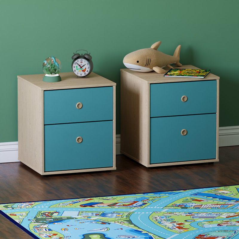 Karadyn 2 Drawer Nightstand, Blue/Oak