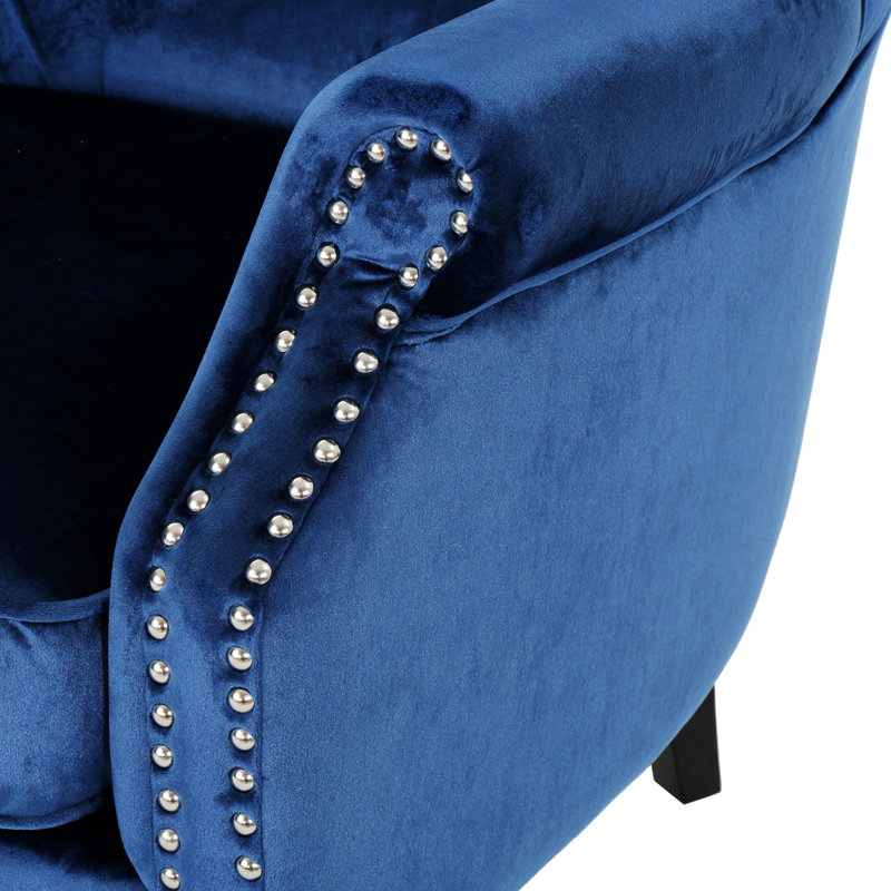 Fauteuil club, fauteuil confortable, Velours bleu Dalayla