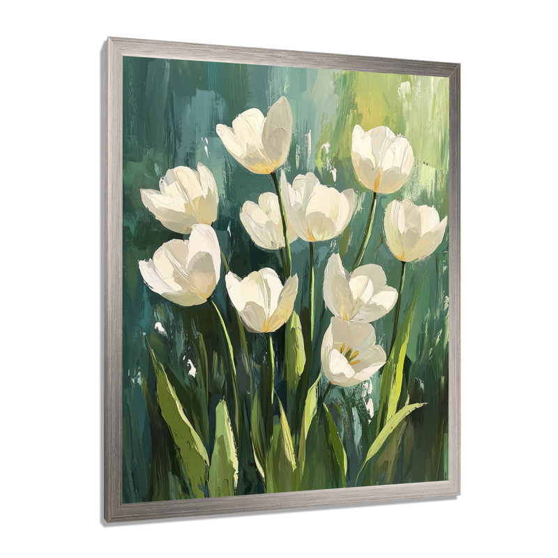 Nobile - Art mural sur toile florale, H 32 po x l 16 po, Reproduction encadrée sans passe-partout, Argent argent
