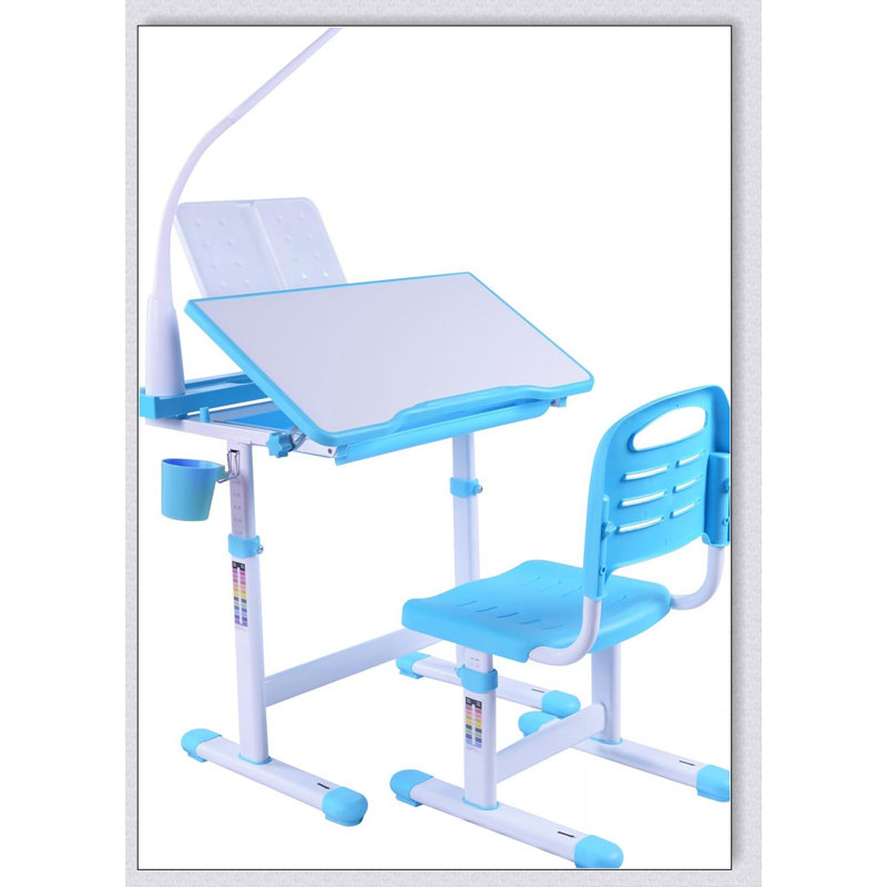 Ensemble de bureau pour enfants avec table réglable et bureau à hauteur réglable, bureau inclinable à 40 degrés pour enfants, éclairage DEL