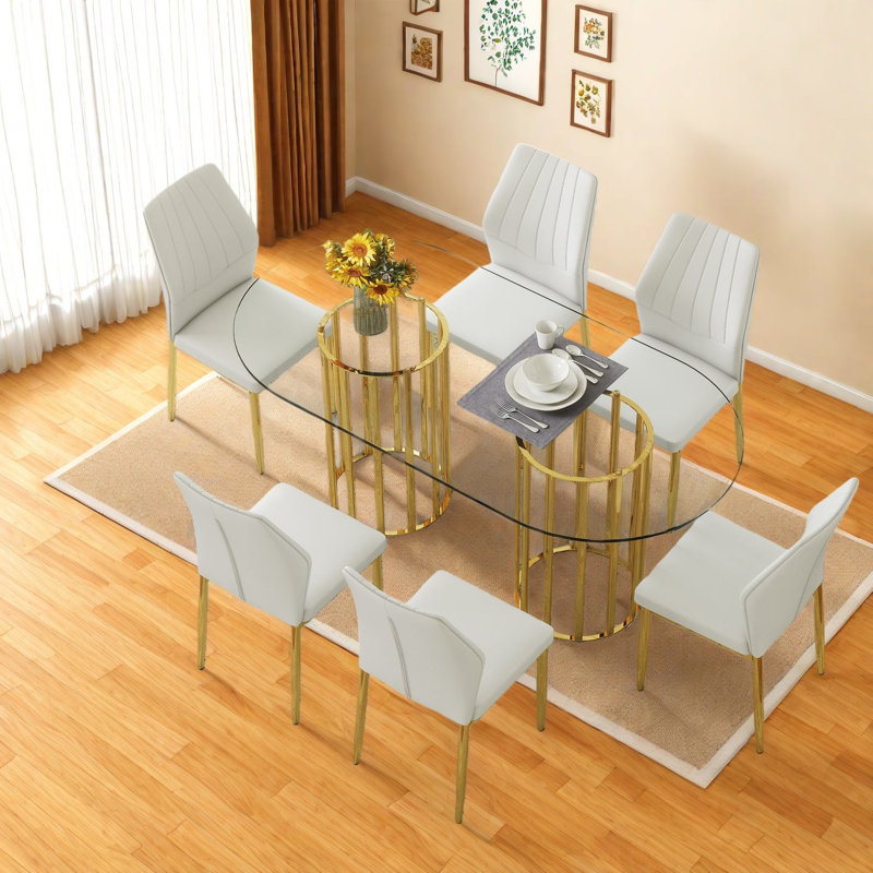 Ensemble de table de salle à manger moderne (doit inclure à la fois la table et la chaise) Verre doré 71 pouces