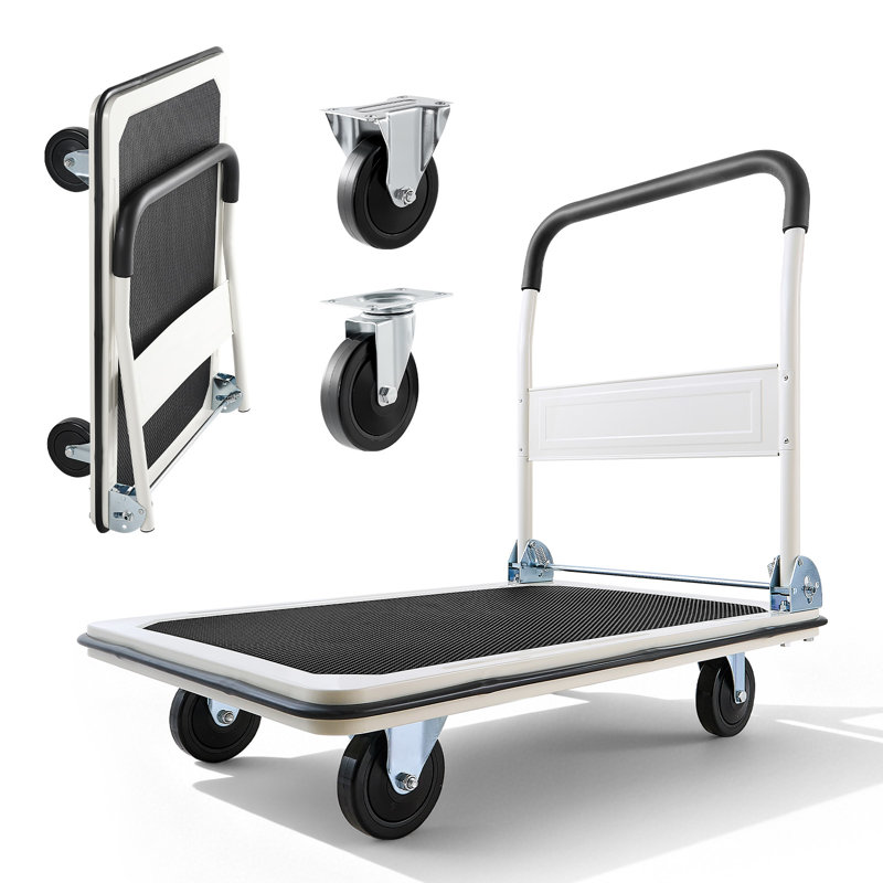 Chariot de manutention pliable, capacité de charge de 300 kg, dimensions : 90 x 87 x 61 cm, plateau pliable avec roues pivotantes, poignée de poussée compacte