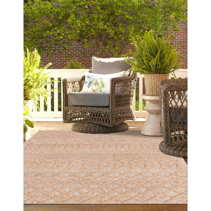 Tapis intérieur / extérieur beige Groce, Rectangle 9 pi x 12 pi