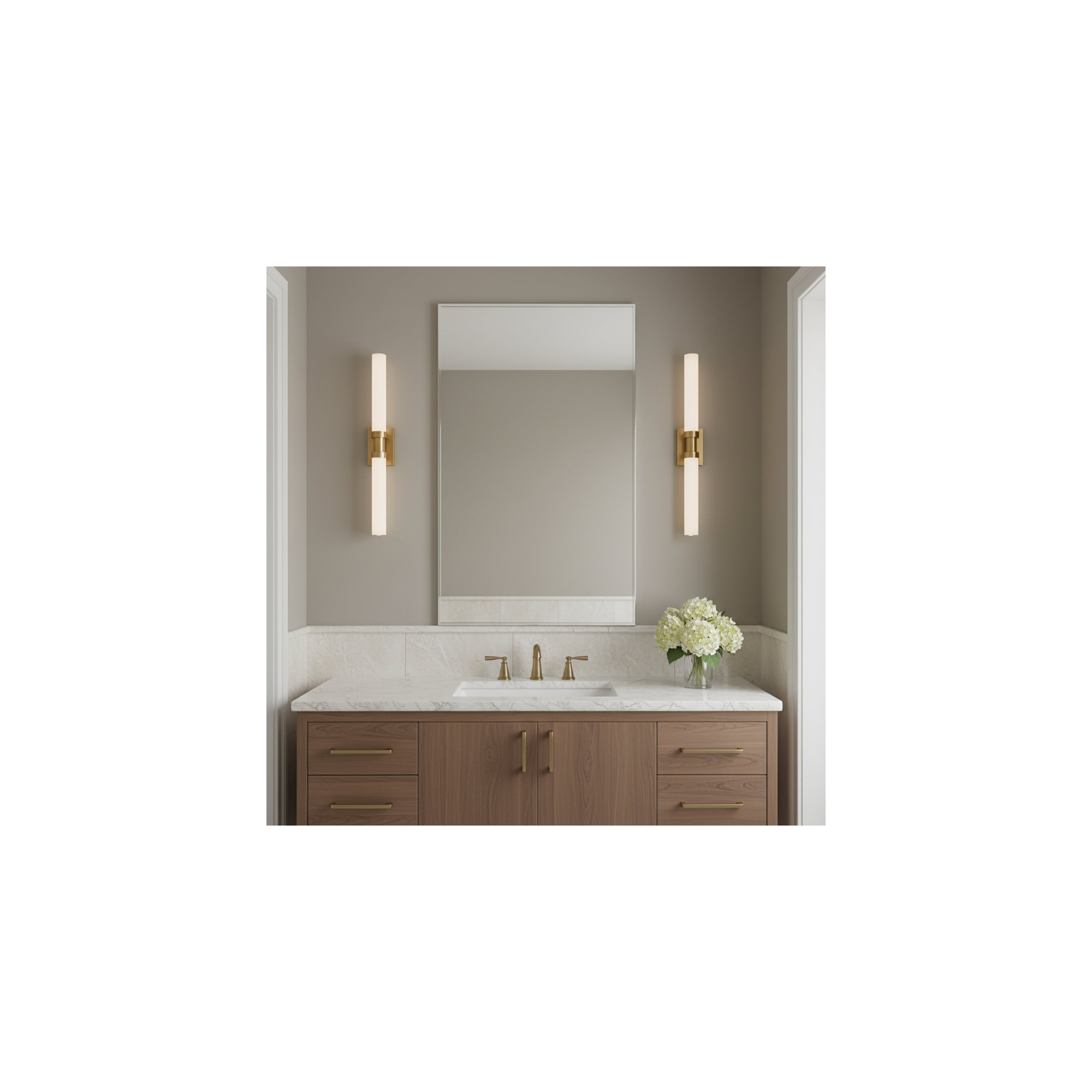Kelan Single Frosted Dimmable LED Vanity Light, Satin Brass, 20W, 26.75"H x 4.75"W x 4.5"D