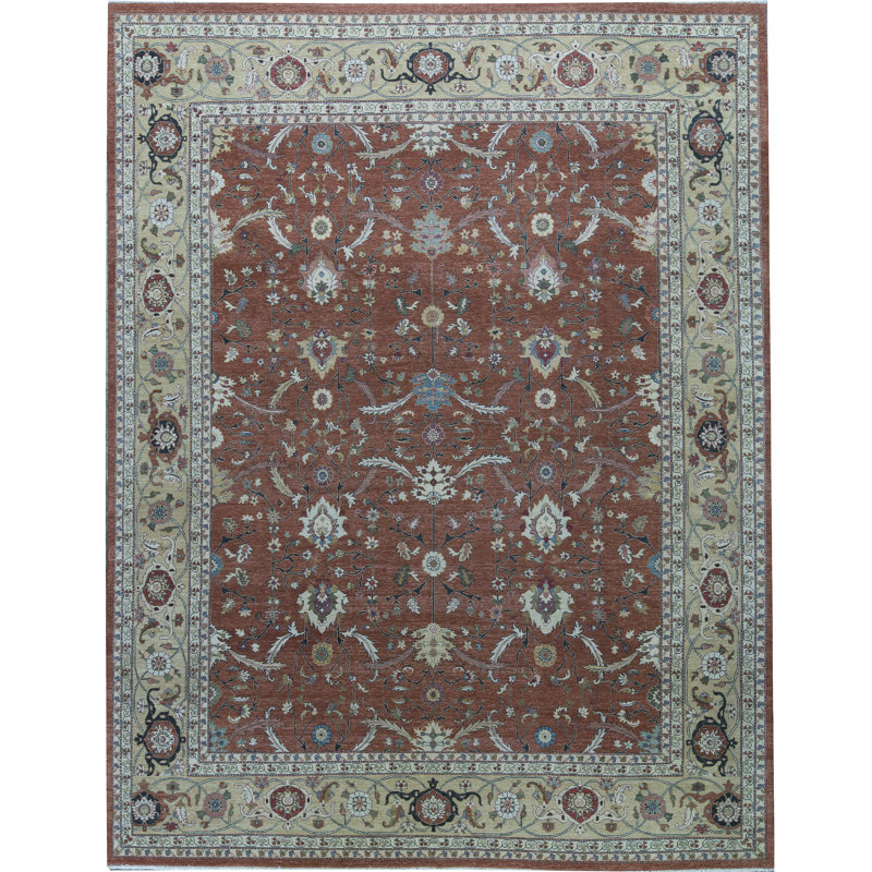 Tapis rouille et doré de haute qualité noué à la main
