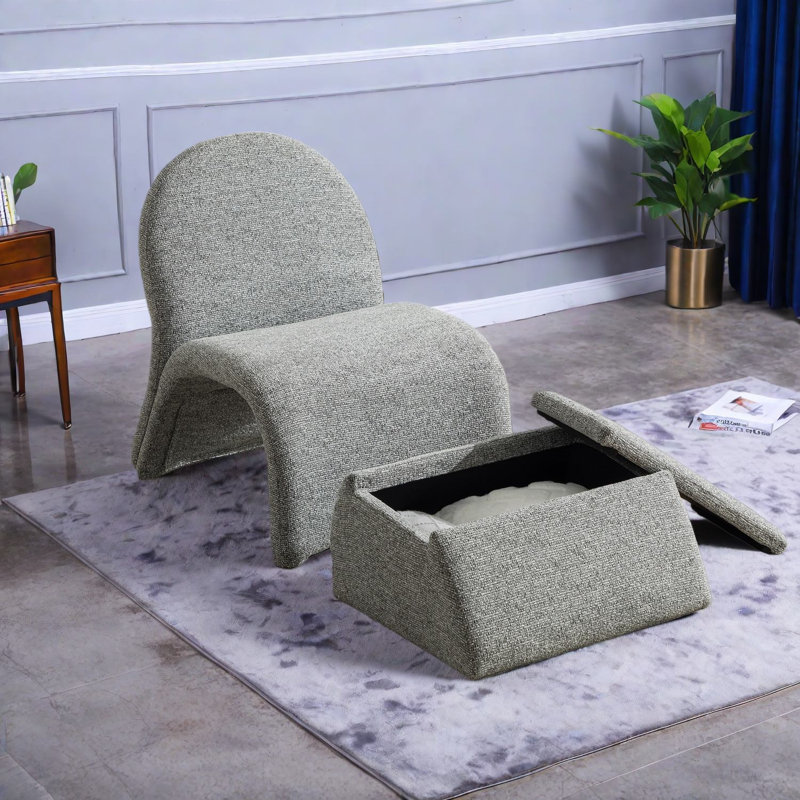 Chaises d'appoint avec repose-pieds de rangement, chaise de maison moderne en chenille de 24,8 pouces