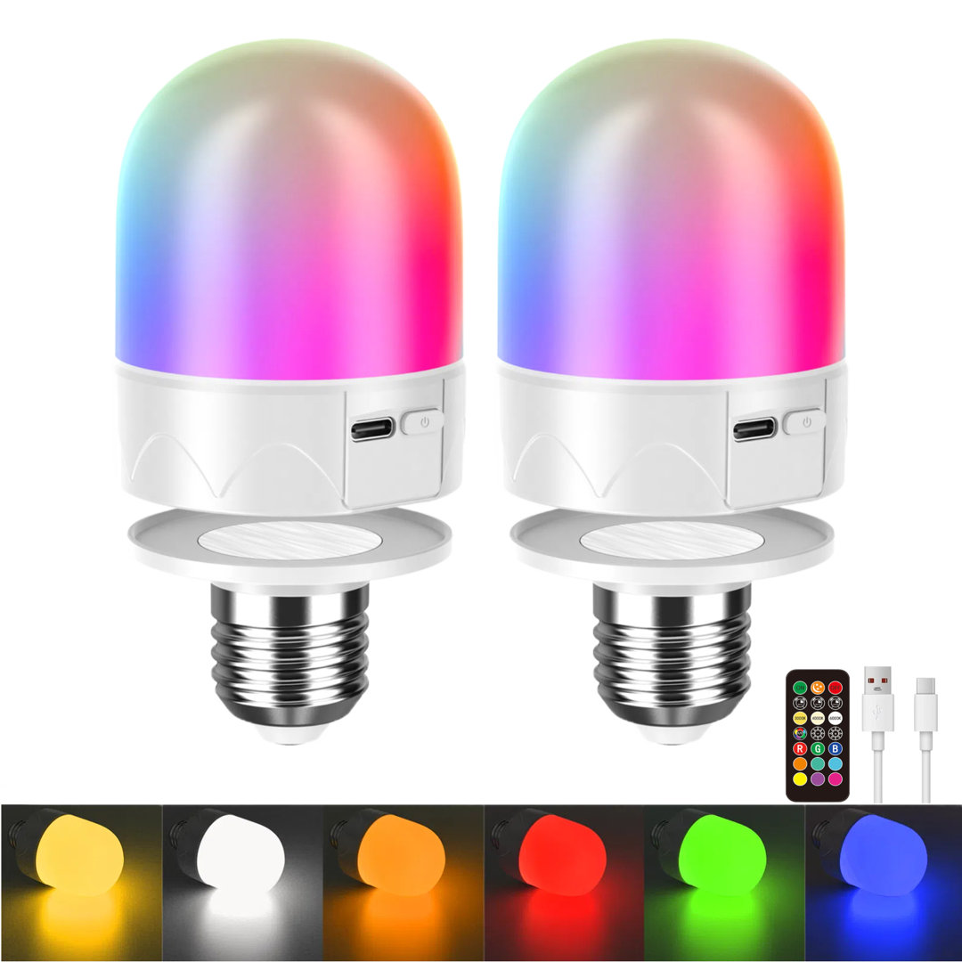 Rechargeable LED Bulbs With Remote, Magnetic With E27 Bulb Cap, Dimmable, Colour Changing