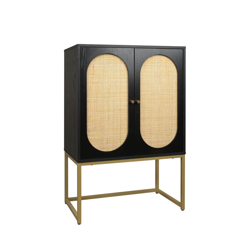 Bulverde 40.95'' Tall Accent Cabinet Rattan Cabinet Entry Cabinet Living Room Storage Cabinet, Black/Gold