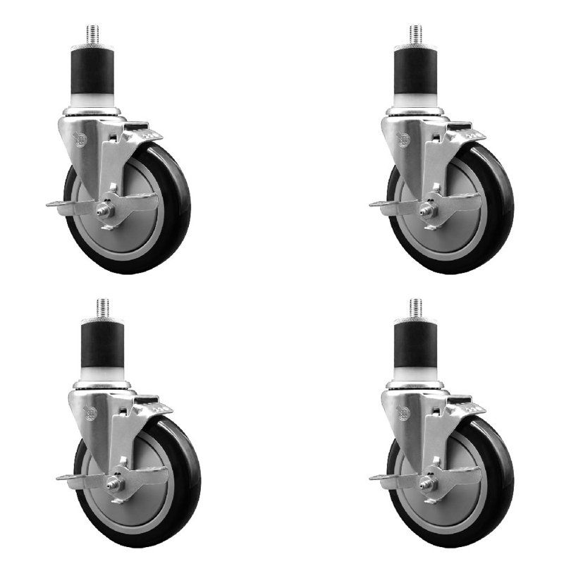 Ensemble de roulettes extensibles en poly pivotant 1-7 / 8 pouces avec frein SCC