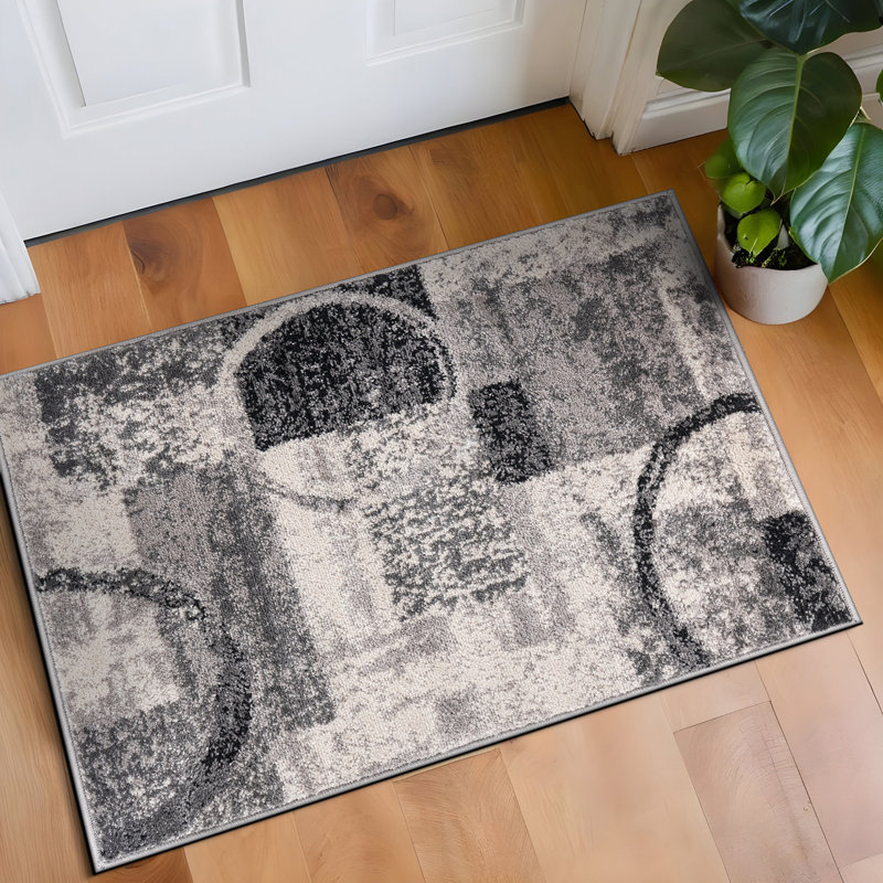 Bionda Geometric Area Rug in Cream/Black/Gray, Rectangle 2' x 3'