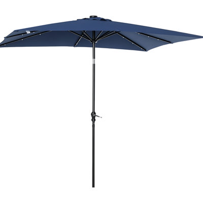 Solar Patio Umbrella With 4 - Hour Led Lighting, 8.8' X 6.7' 8.1', Blue, Steel & , Push Button Angle Adjustment For Outdoor Sun Coverage Umbrella, Lights, Pole, Tiltable To Avoid , Easy Up