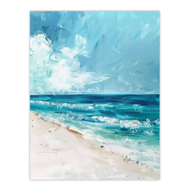 Ocean Waves on Sandy Beach Oil Painting Wall Art Print