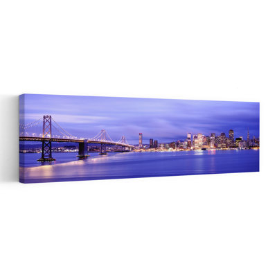 Bridge Lit Up At Dusk, Bay Bridge, San Francisco Bay, San Francisco, California, Usa Abstract Contemporary Architecture City Wall Art