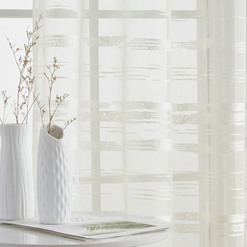 Broadway Striped Sheer Grommet Curtain Panel, Ivory, 54" W x 72" L