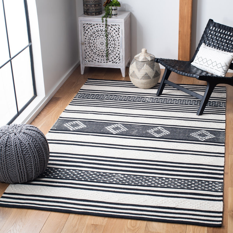 Tapis rayé en coton / laine tissé à la main Trung, Rectangle 4 pi x 6 pi