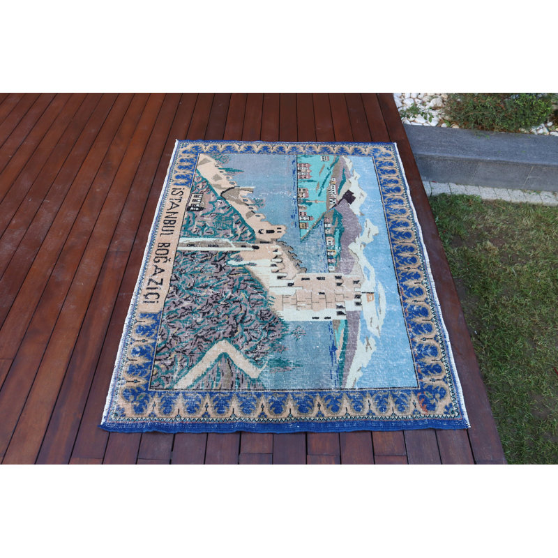 Tapis turc rétro avec un design de Bosphore de style pastel pour des décorations murales et des tapis en laine faits à la main