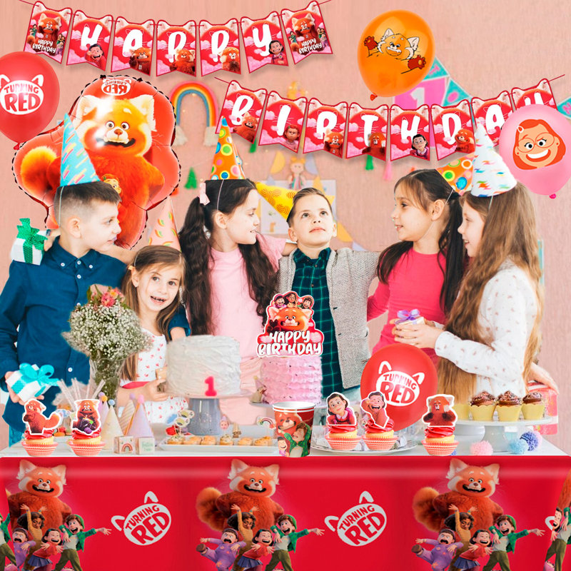 113Pcs Turning Red Birthday Party Decorations and Tableware - Turning Red Plates Tablecloth Napkins&Turning Red Party Balloons Banner Backdrop