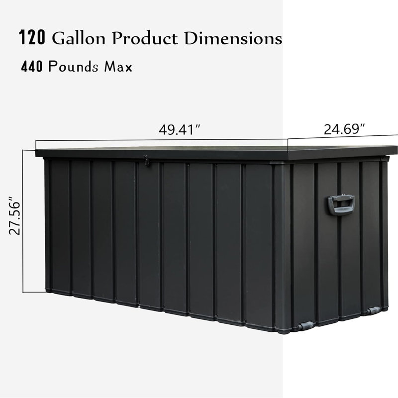 Patio Storage Deck Box 120 Gallon - Waterproof, Lockable, Holds Garden Items, Pillows  Dark Gray Pillows, Tools