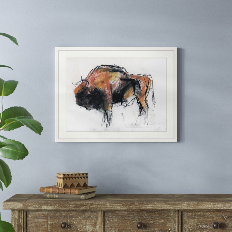 «Zubre, Bialowieza», reproduction d'art, H 34 po x l 44 po x P 1 po, Cadre blanc