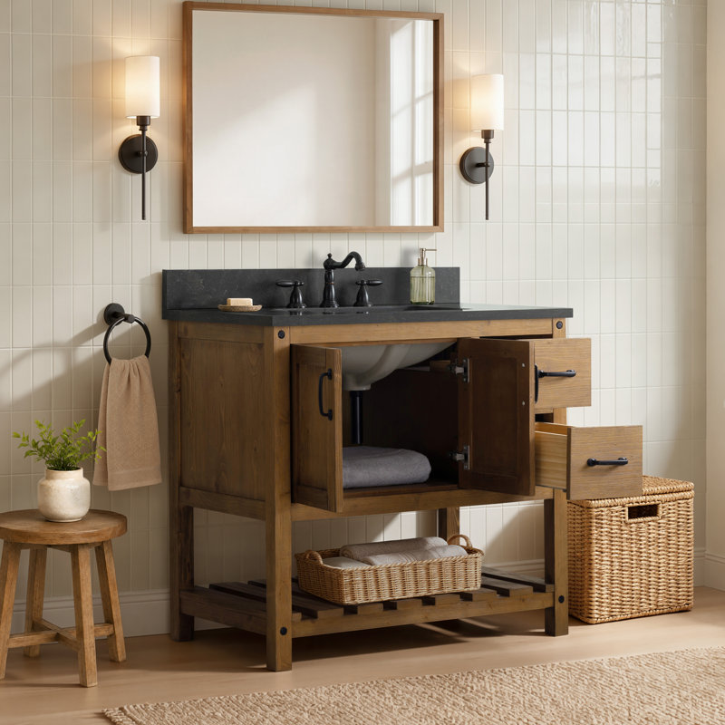 Meuble-lavabo simple 36 po Radstock, Bleu Purbeck, Naturel antique