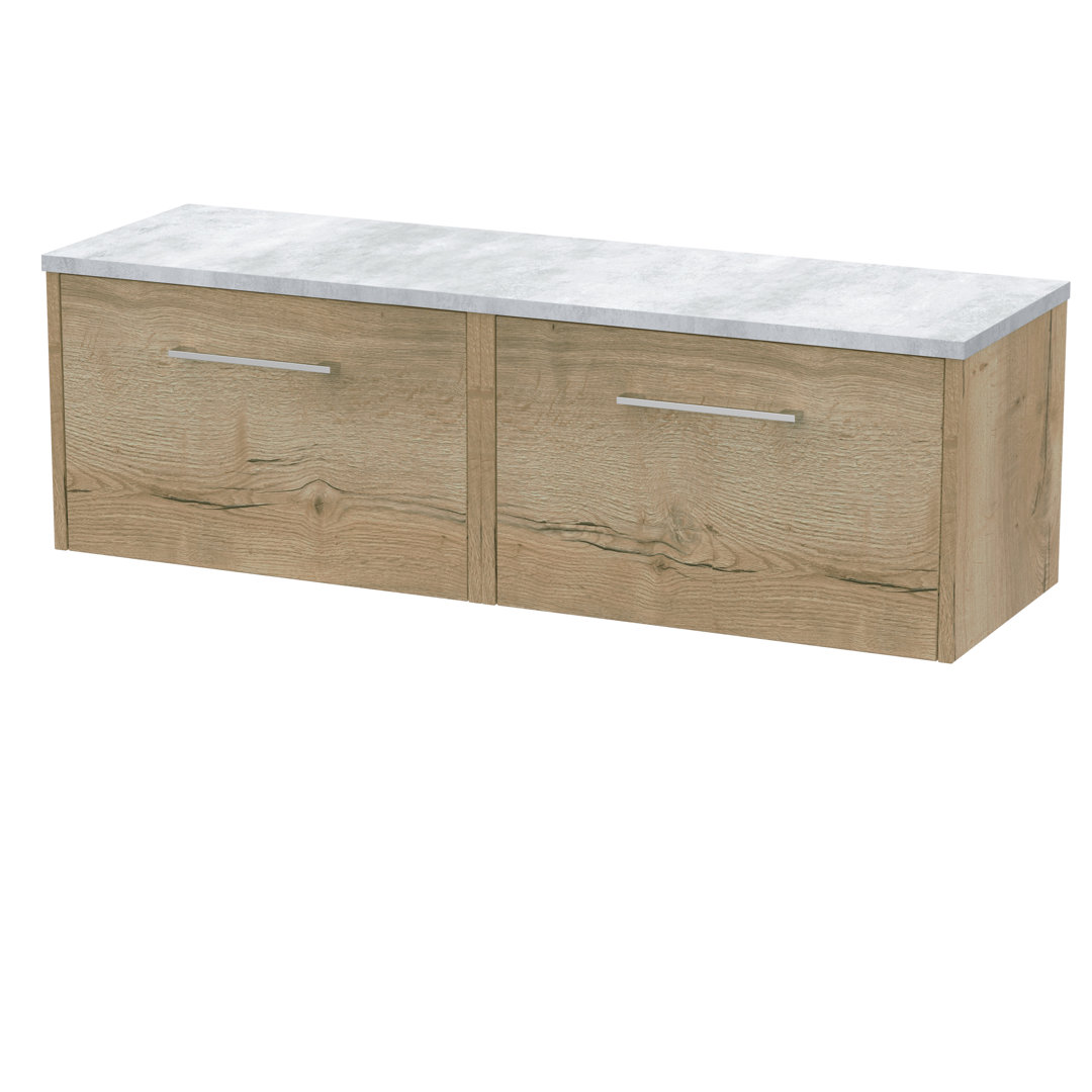 Hudson Reed Autumn Oak Juno Woodgrain Wall Hung 2 Drawer Vanity Unit With Bellato Grey Worktop | | Mfc | 1200Mm - Image 2