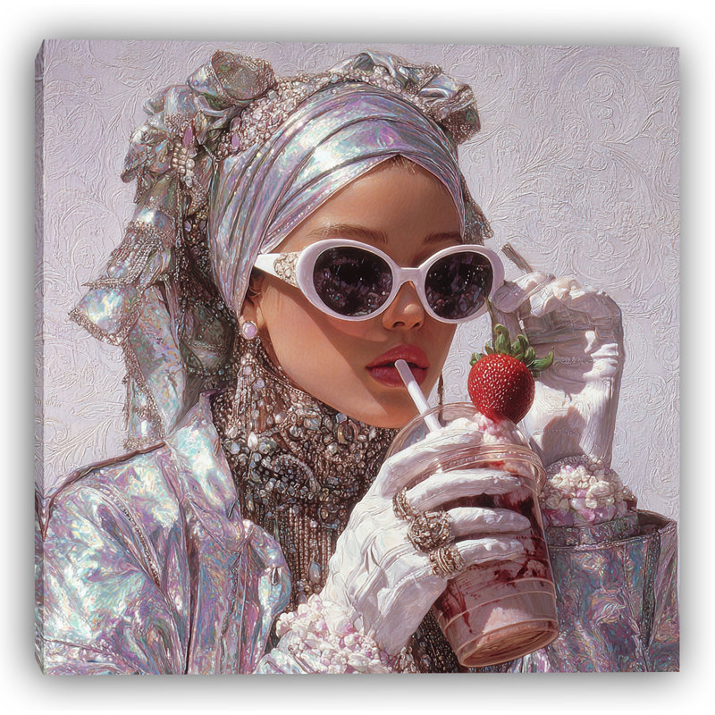 Art mural sur toile perle et fraise élégance, H 20 po x l 20 po