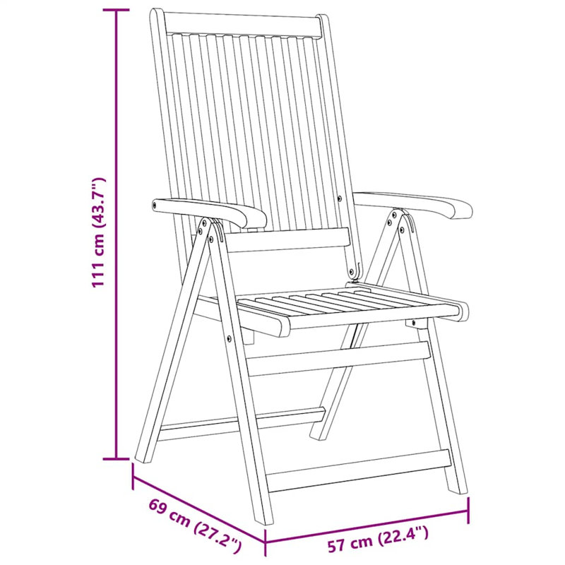 Fauteuil inclinable d'extérieur en bois massif VidaXL, Brun