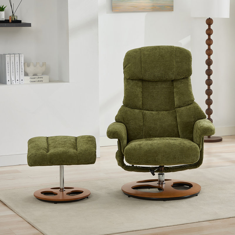 Fauteuil inclinable ergonomique avec repose-pieds, méridienne moderne pivotante à 360 ° avec repose-pieds, tissu chenille, massage par vibration à 5 points, siège chauffant et dossier réglable à 140 °
