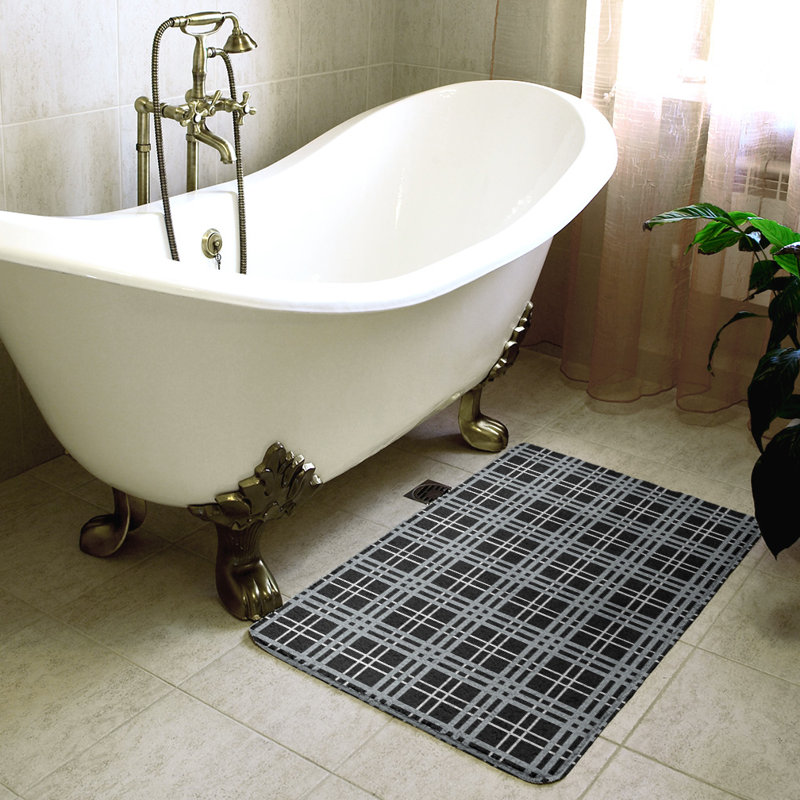 Memory Foam Non-Slip Bath Rug, 17" W x 24" L, Black/Gray 2
