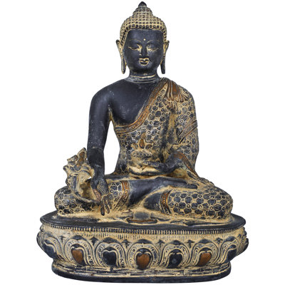 Figurine de Bouddha de la Médicine décorée de Vishwa Vajra (divinité bouddhiste tibétaine)
