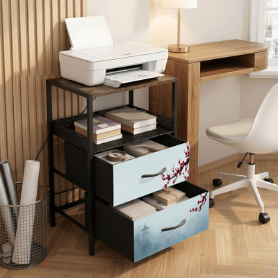 Table de chevet 2 tiroirs avec station de charge, table de chevet pour chambre avec ports USB et amp; Imprimé oriental traditionnel noir Outlet