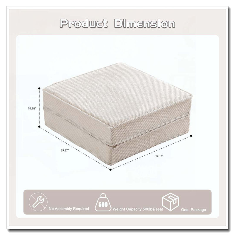No Assembly Required,Circle Fleece Fabric,1 Ottoman, White