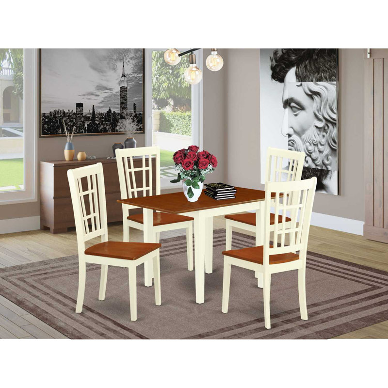 Solid Wood Top Dining Table Set, Babeurre / Cerisier, Babeurre, Cinq articles : 1 table, 4 chaises