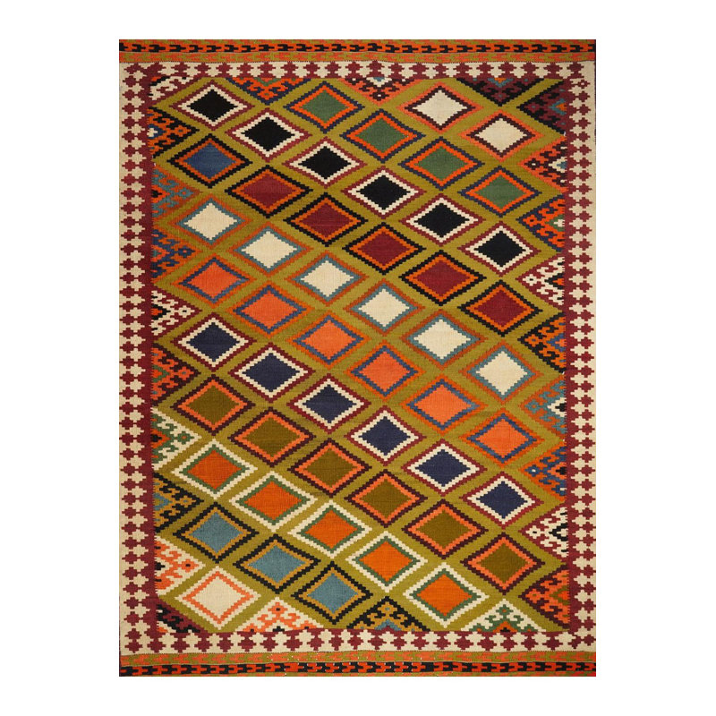 Tapis rectangulaire multicolore lavable à la machine à motif rectangulaire rétro South Collection