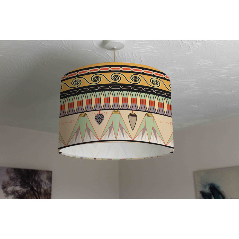 Egyptian Pattern 25cm H Cotton Drum Pendant Shade ( Uno )