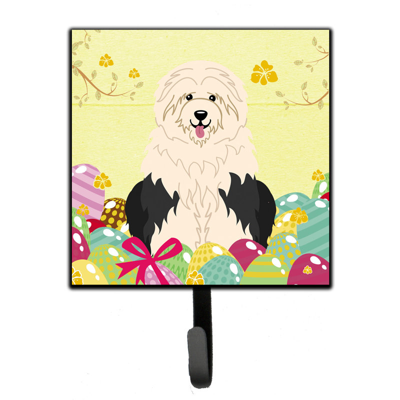 Mcelyea Metal Wall Organizer with Key Hooks, Yellow/Wheat/Black, Old English Sheepdog