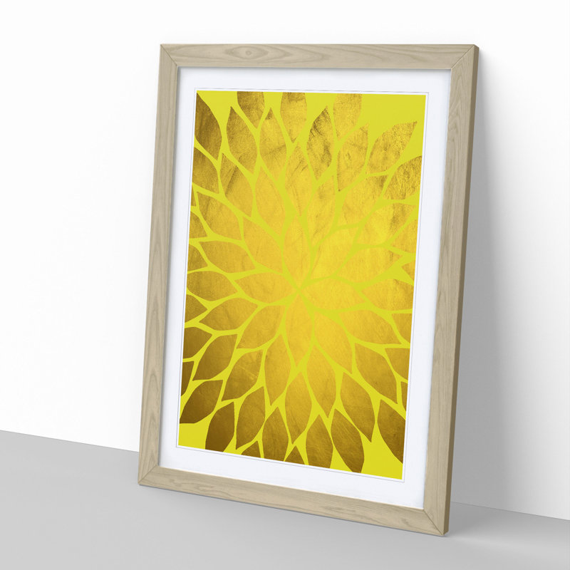 Abstract Leaves No.2 Gold - Picture Frame Graphic Art, Oak, 65cm H x 48cm W x 2cm D